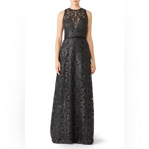 Theia black metallic lace gown